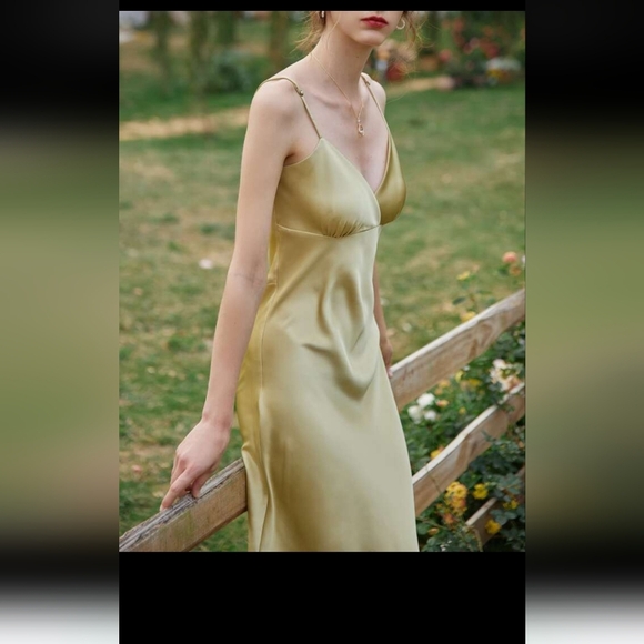 Simple retro Kristin French V-Neck Slip Yellow-green Dress XL - Picture 3 of 7